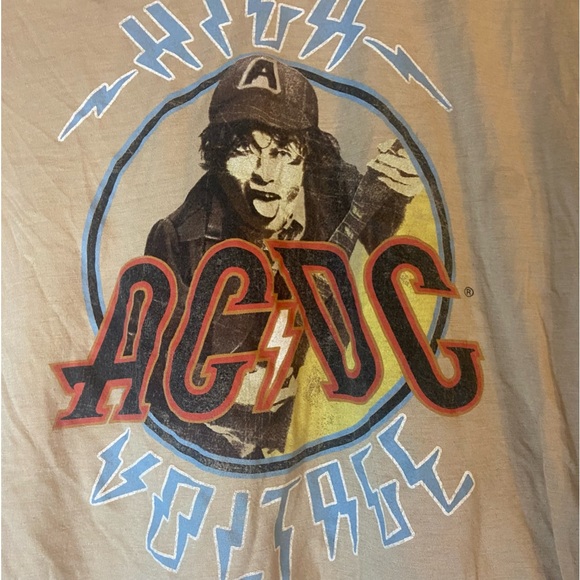 Tan ACDC wst cst Angus Graphic crewneck shortsleeve crop tshirt xs extra small - Picture 5 of 5